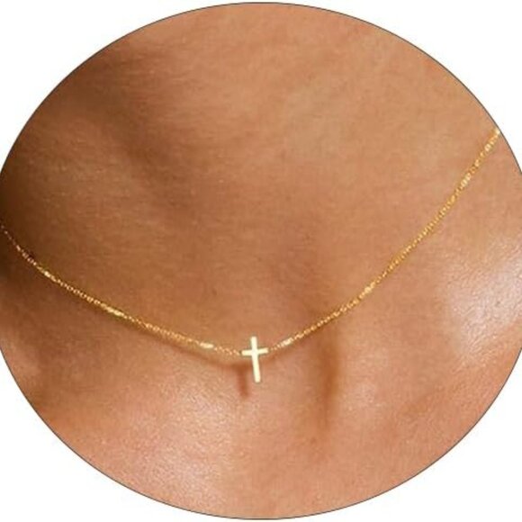 Elegant 14K Gold Plated Dainty Cross Choker Necklace for Women - Picture 1 of 7